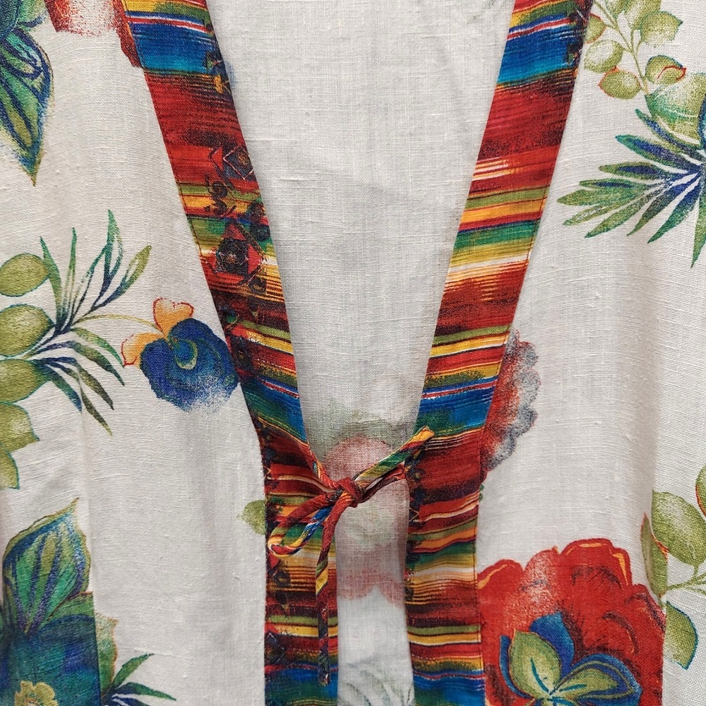 Chicos Linen Floral Kimono Style Top Women 3 Boho Resort Tie Front Beachy Artsy - Picture 3 of 14